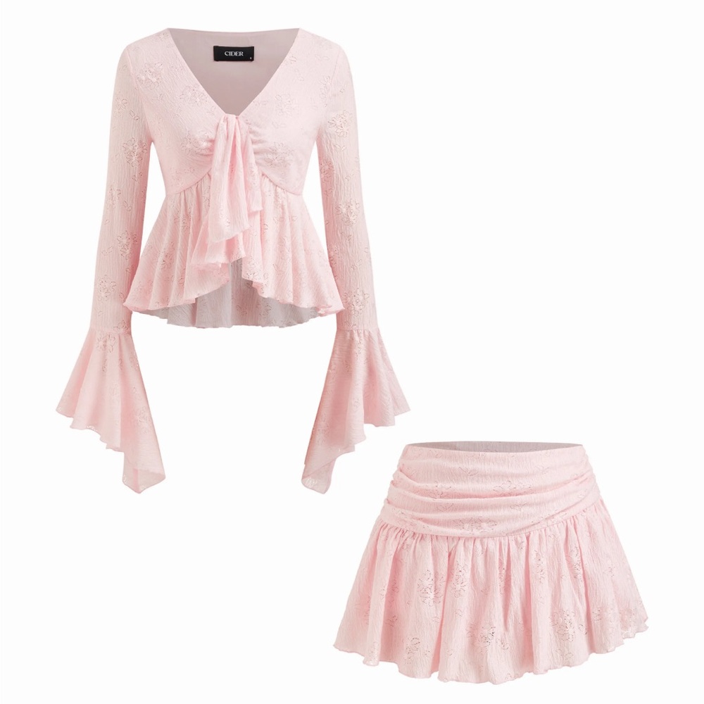 CIDER Pink Set Pointelle Lace size S Small XS Fit